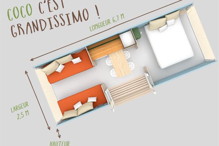 Camping près de Noirmoutier - Plan du Bungalow coco sweet  - Camping Le Bois Joli