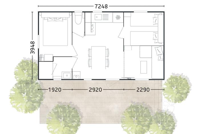 plan du mombil-home Privilège 2 chambres - Camping Le Bois Joli
