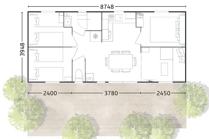 Plan Mh 3 chambres - Camping Le Bois Joli