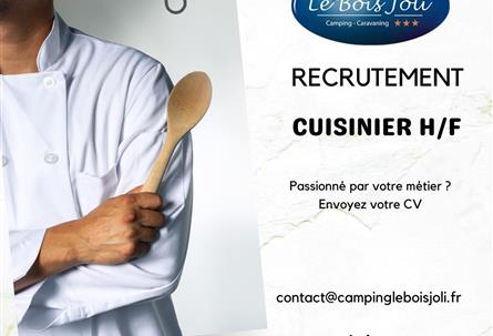 Recrutement Cuisinier - Camping le Bois Joli Vendée - Camping Le Bois Joli